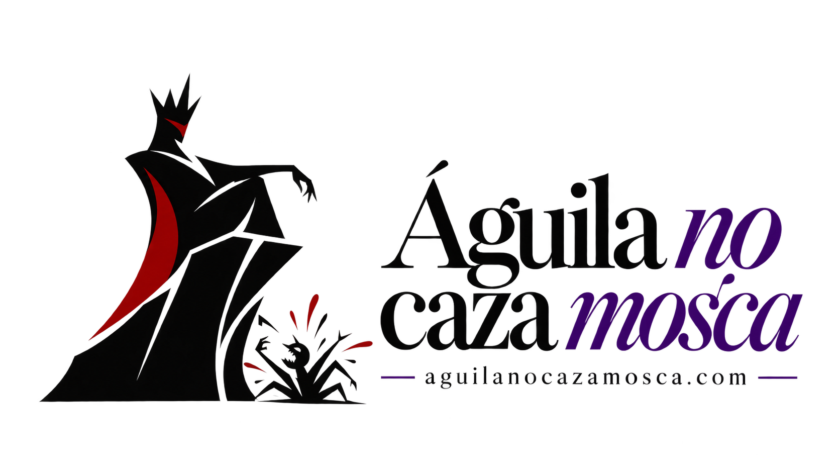 Logo de Águila no caza mosca: águila negra con acentos rojos junto al nombre en negro y violeta